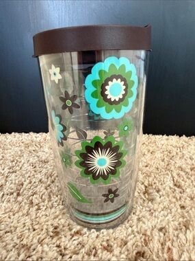 Tervis 16 oz Floral Travel Tumbler with Brown Lid